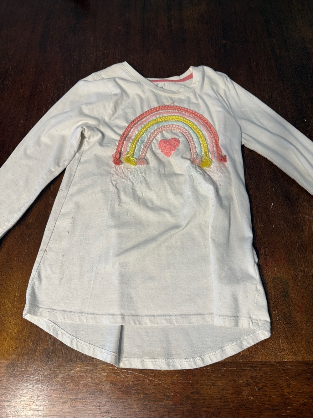 Max Studio White Long-Sleeve Top with Pink & Yellow Rainbow